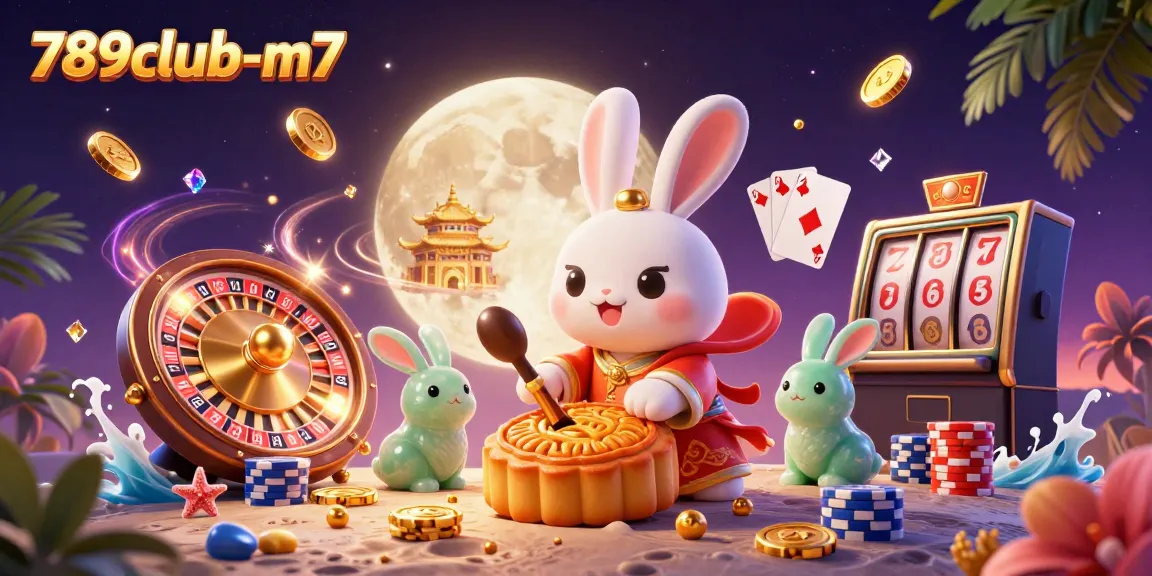 Unleash luck at 789club-m7 with a captivating moon rabbit scene filled with casino treasures.
