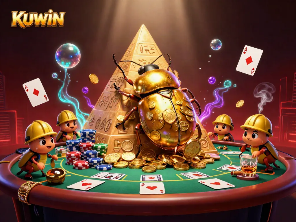 Roll along the casino pyramid with KUWIN's golden beetle, rich in casino elements and vibrant detail.