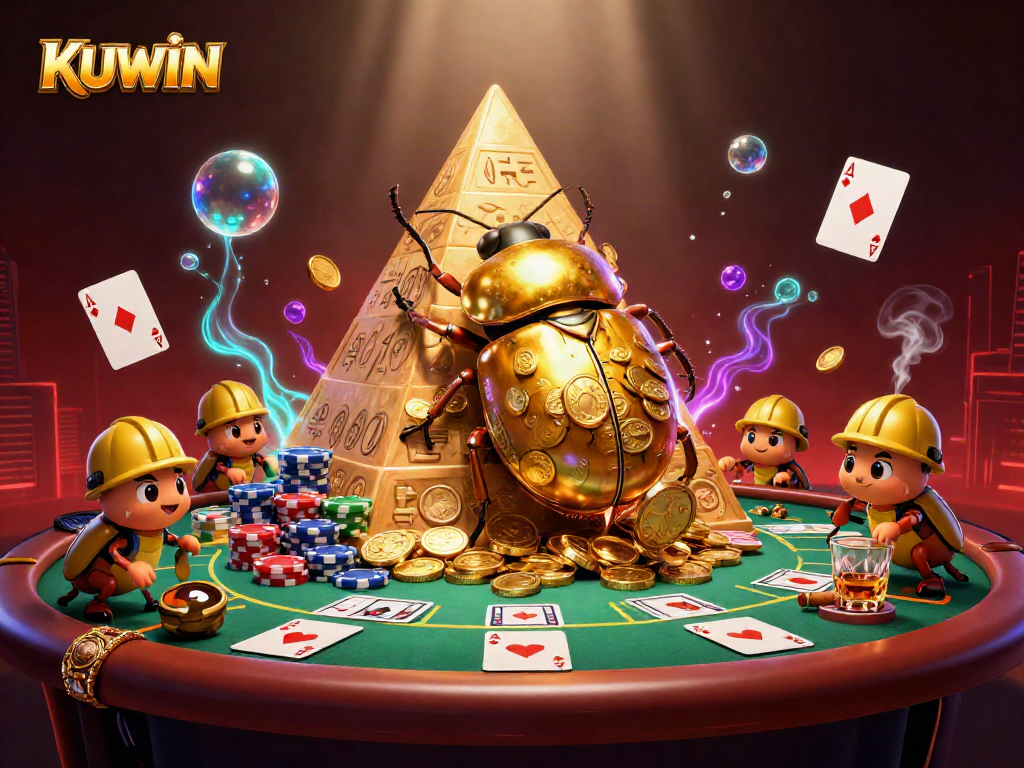 Roll along the casino pyramid with KUWIN's golden beetle, rich in casino elements and vibrant detail.