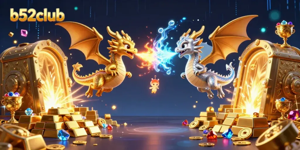 Experience thrilling games at b52club with golden dragons and treasure-themed illustrations.