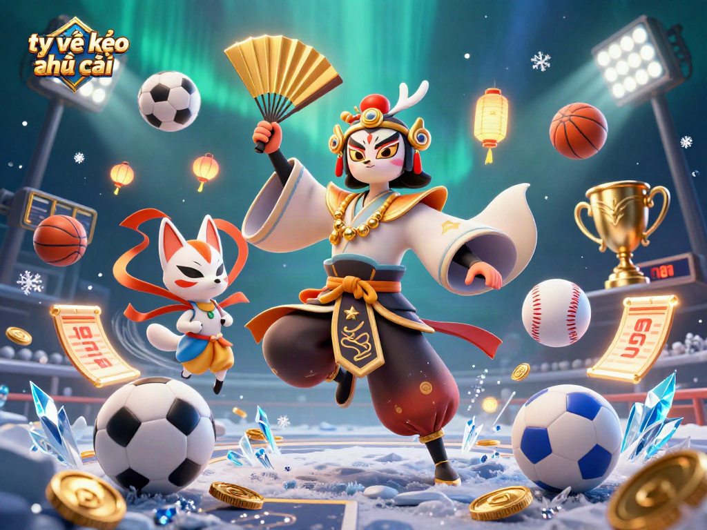 Betting on tỷ lệ kèo nhà cái with dynamic sports elements and vibrant 3D artwork.