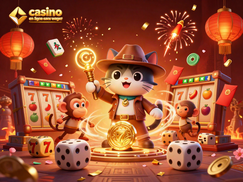 Profitez de l'excitation du casino en ligne sans wager avec une illustration dynamique de jeux de hasard.