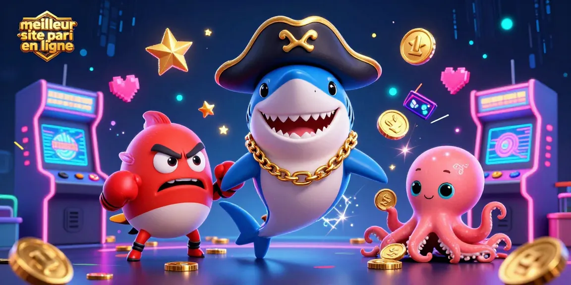 Plongez dans le meilleur site de paris en ligne avec un requin pirate cartoon et des éléments de jeu animés