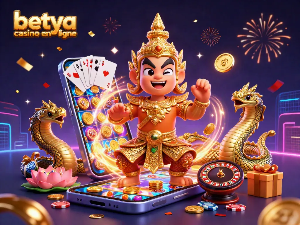 Engage with betya casino en ligne through vibrant gaming elements in a colorful digital illustration.