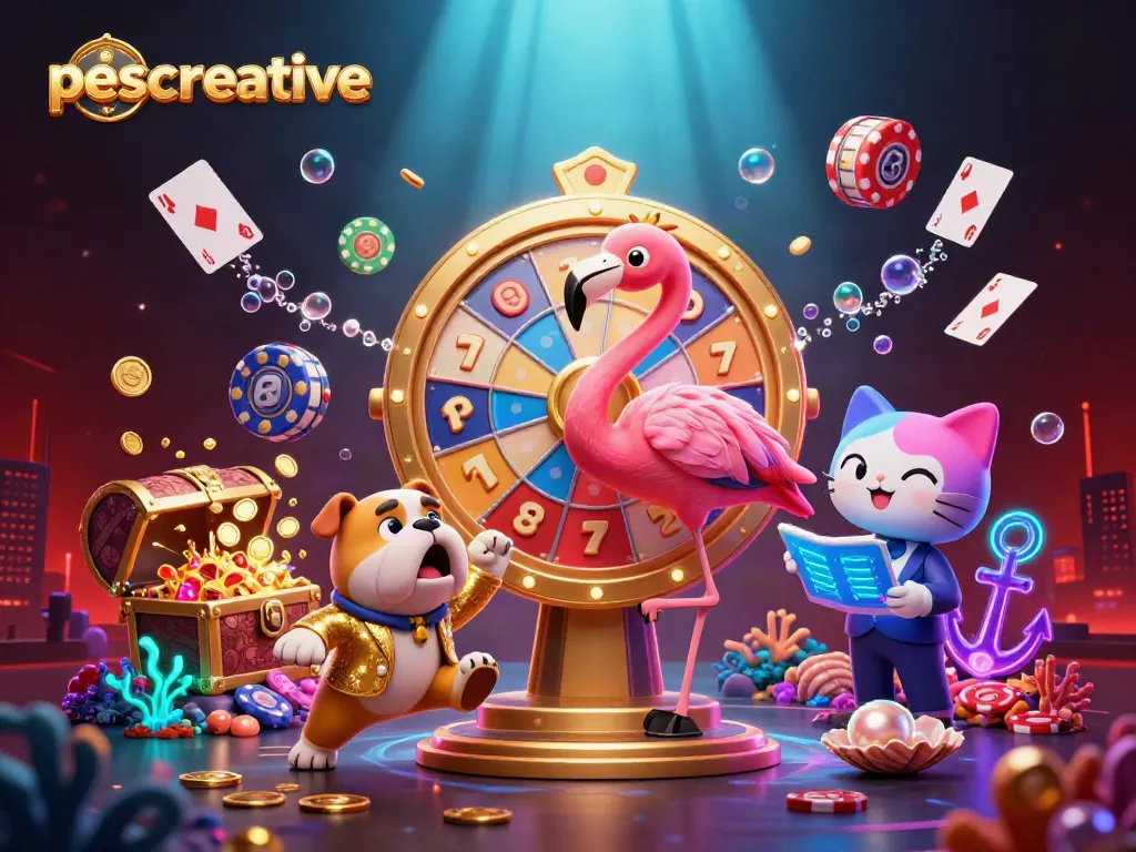 Experience the thrilling atmosphere of pescreative with dynamic characters in a lively casino scene.