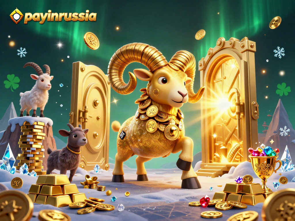 Payer en Russie avec payinrussia, un bélier doré majestueux évoquant le monde des jeux d'argent.