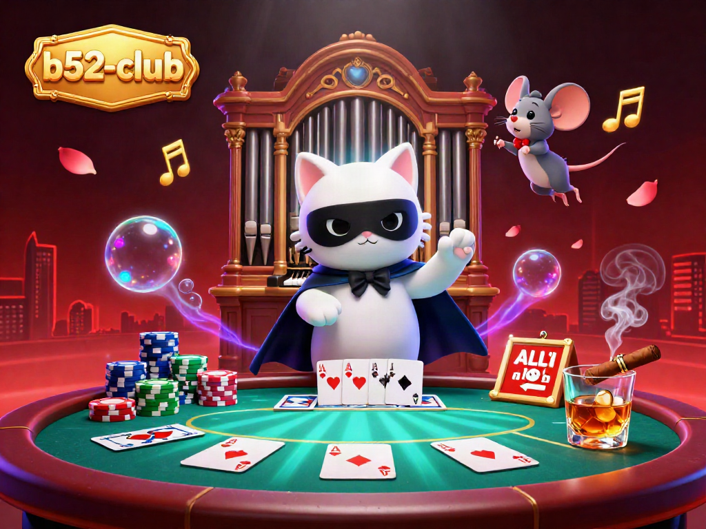 Experience the thrills of b52-club at a lavish casino complete with poker elements and enchanting characters.