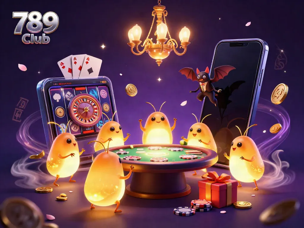 Experience thrilling gaming at 789 Club while glowworms illuminate a vibrant casino atmosphere.