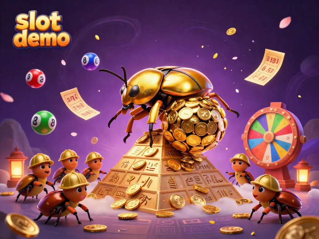 Experience thrilling slot demo gameplay with golden coins and vibrant lottery elements in an interactive scene.