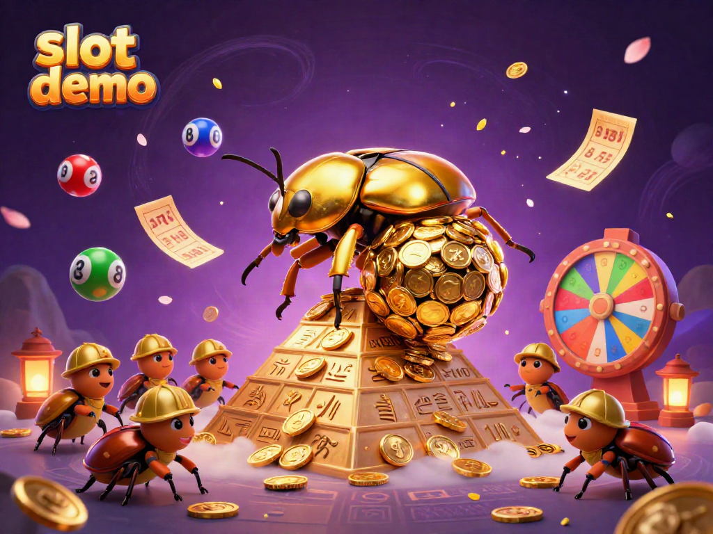 Experience thrilling slot demo gameplay with golden coins and vibrant lottery elements in an interactive scene.