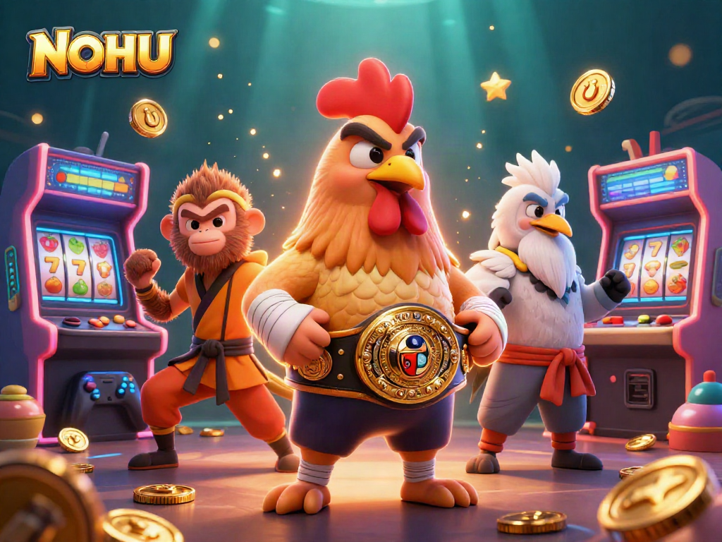 Engage in thrilling gaming adventures with NOHU featuring vibrant characters and slot elements.