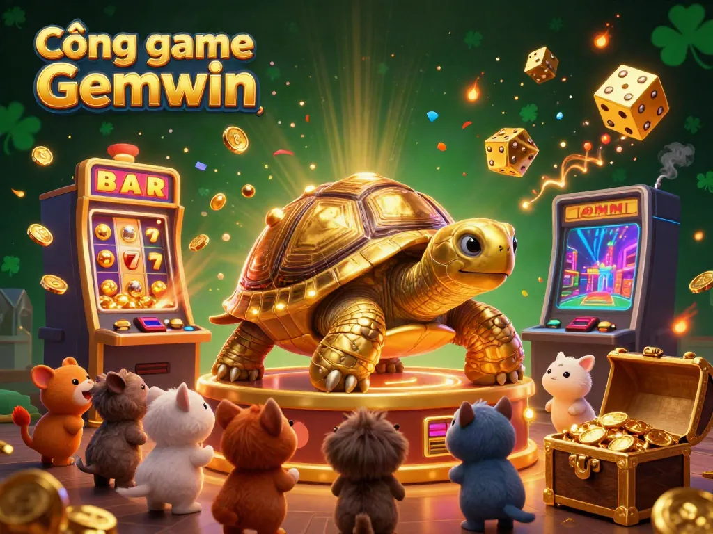 Experience thrilling gaming action at Cổng game Gemwin with the golden tortoise and exciting casino elements.