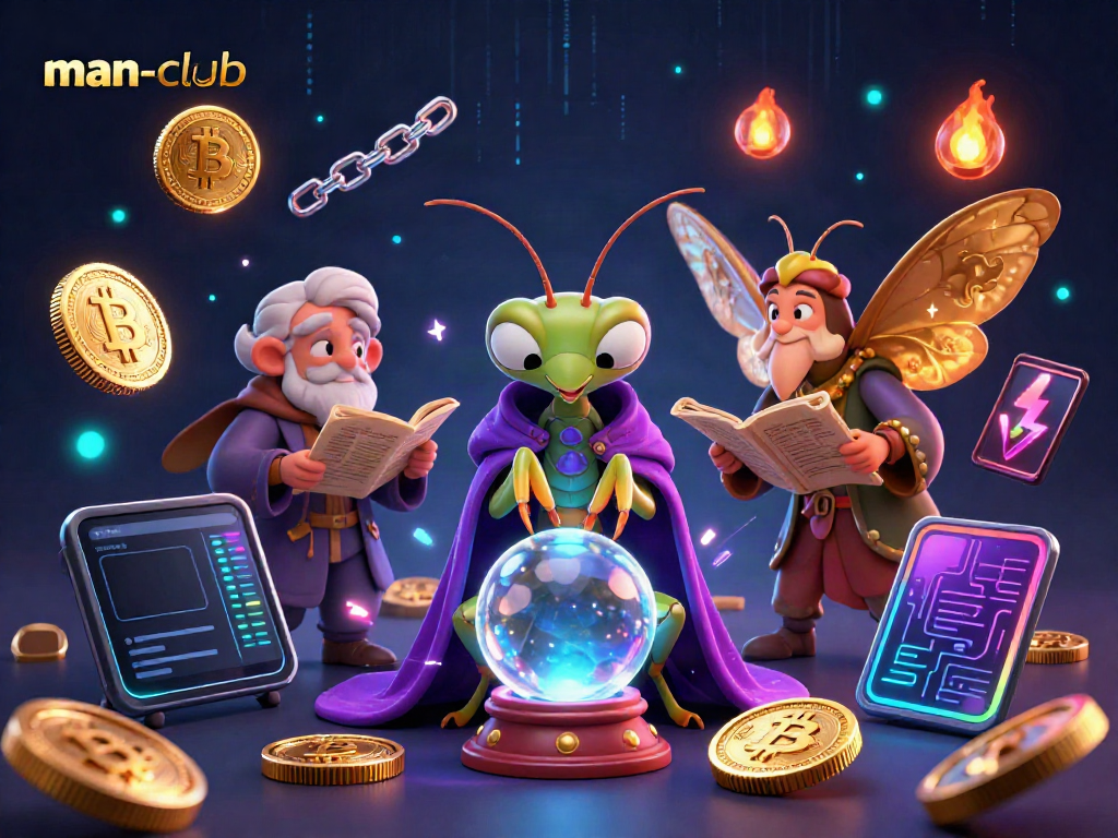 Join the mystical journey in the man-club with fortune tellers and crypto riches.