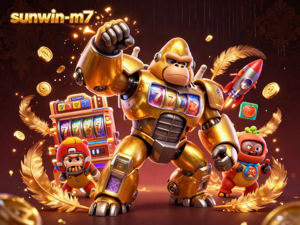 Experience the thrill of winning with sunwin-m7's vibrant slot game scene featuring a golden gorilla mech.
