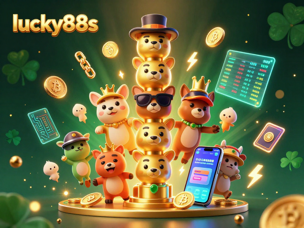 Experience thrilling gaming with lucky88s in this vibrant 3D casino scene showcasing crypto elements and a totem pole.