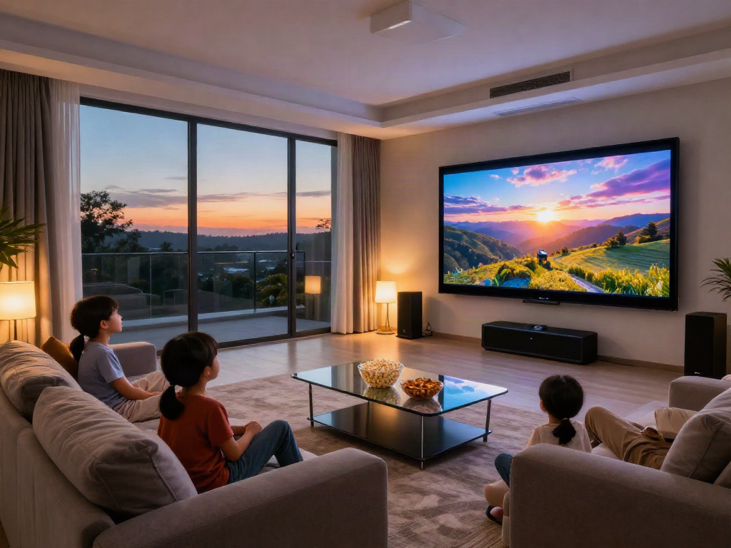 Configuration moderne de télévision avec Iron tv pro sur écran et famille appréciant un moment ensemble