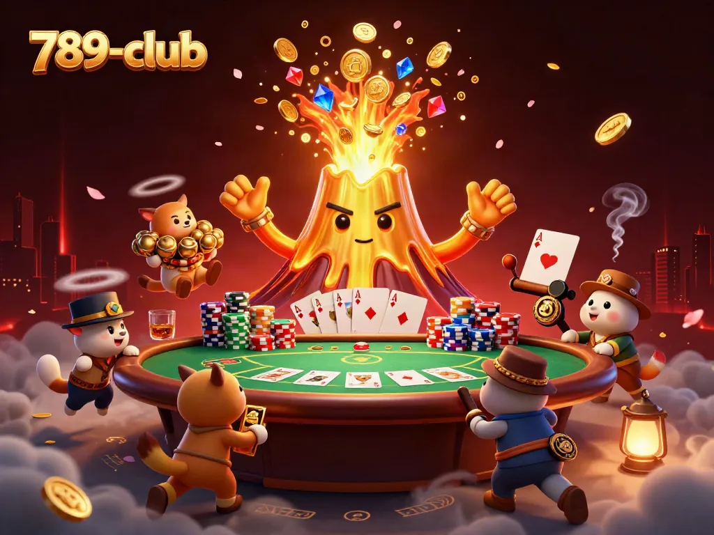 Play with the energetic 789-club as the golden volcano erupts with treasure in a casino setting