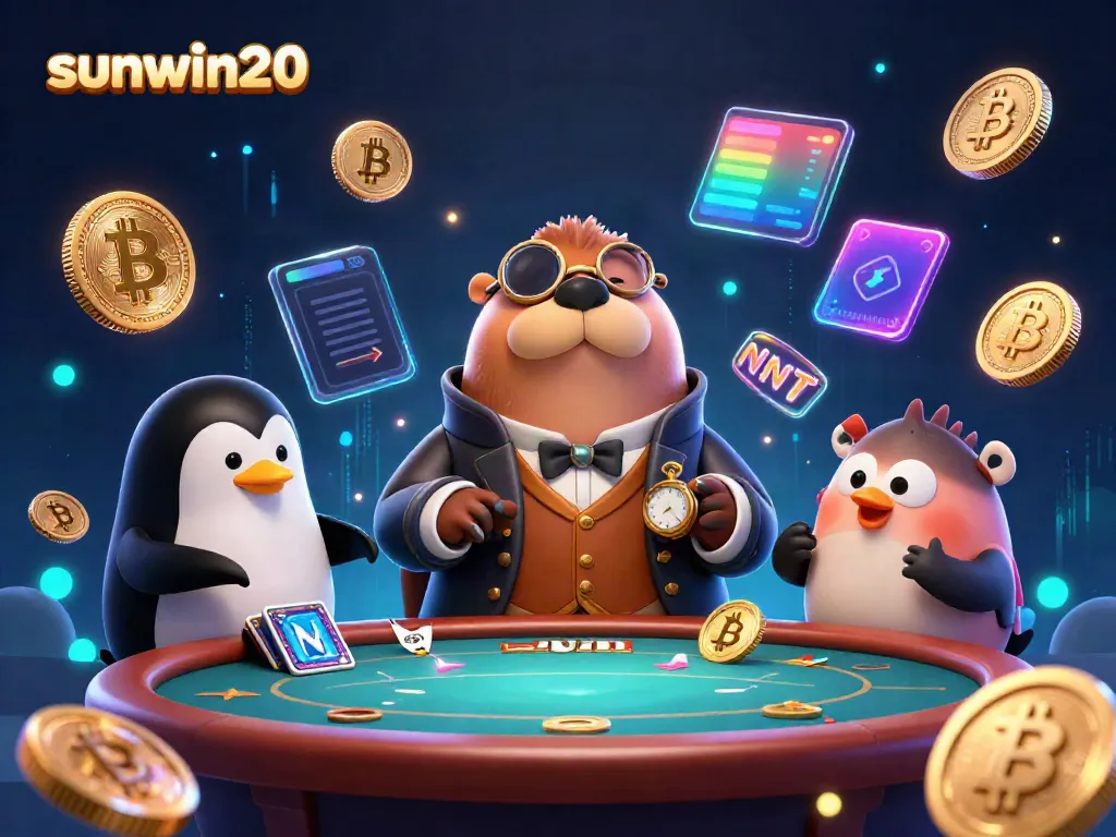 Engage in thrilling poker with sunwin20 at an underwater casino featuring vibrant 3D characters and crypto elements.