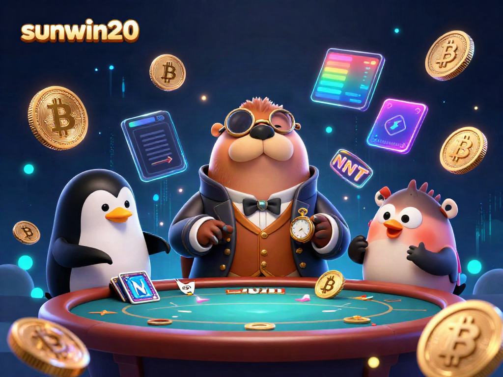 Engage in thrilling poker with sunwin20 at an underwater casino featuring vibrant 3D characters and crypto elements.
