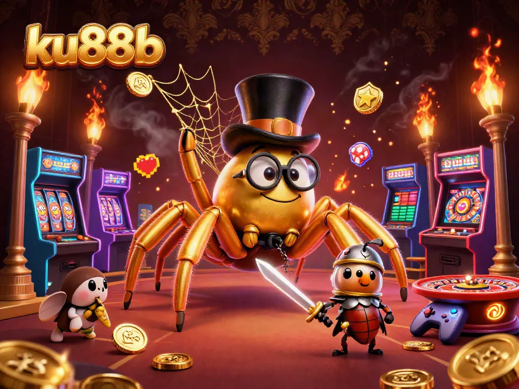 ku88b engages players with vibrant casino games and immersive characters in a 3D digital illustration.