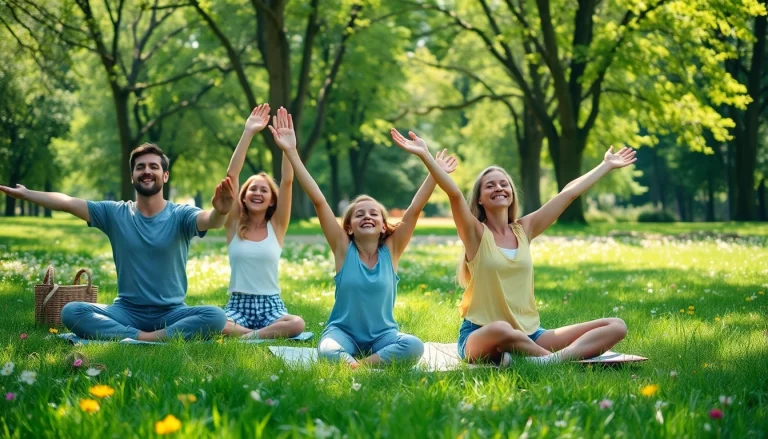 Famille pratiquant un style de vie sain dans un parc ensoleillé.