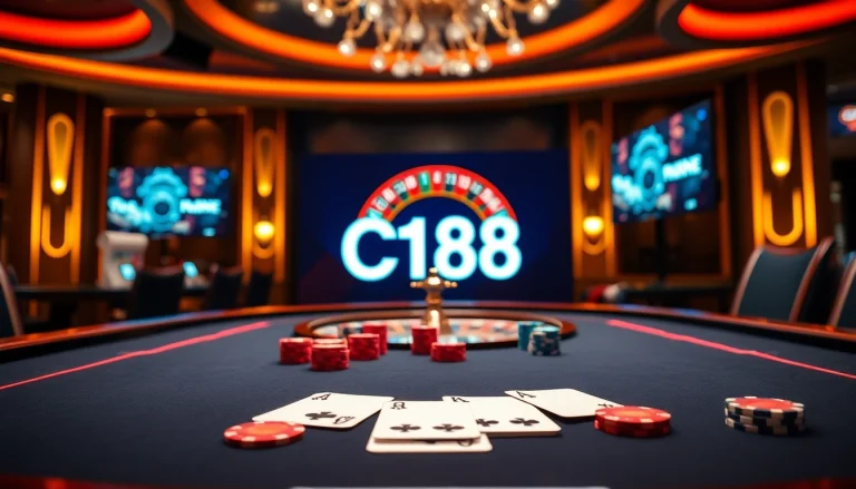 C168 gaming table with vibrant poker chips and cards creating an exciting casino atmosphere.