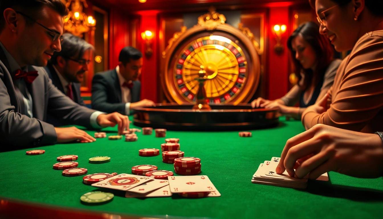 Captivating casino scene featuring players at a roulette table with vibrant colors highlighting the excitement of 888b.