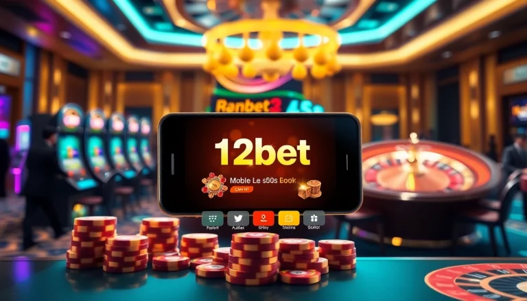 Engaging smartphone interface showcasing link 12bet in a vibrant online casino setting.