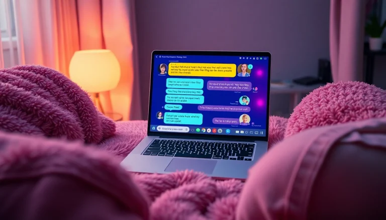 Engaging AI chat porn interface on a laptop with vibrant graphics and intimate conversations.