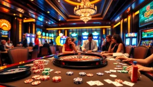 Gamble features at rr88.se.net with poker chips, cards, and a roulette wheel in an exciting casino scene.