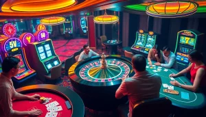 Engaging casino crypto scene with vibrant roulette wheel and players enjoying crypto gambling.