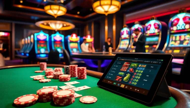 Gambling excitement with 68VIP at a luxurious poker table surrounded by casino elements.
