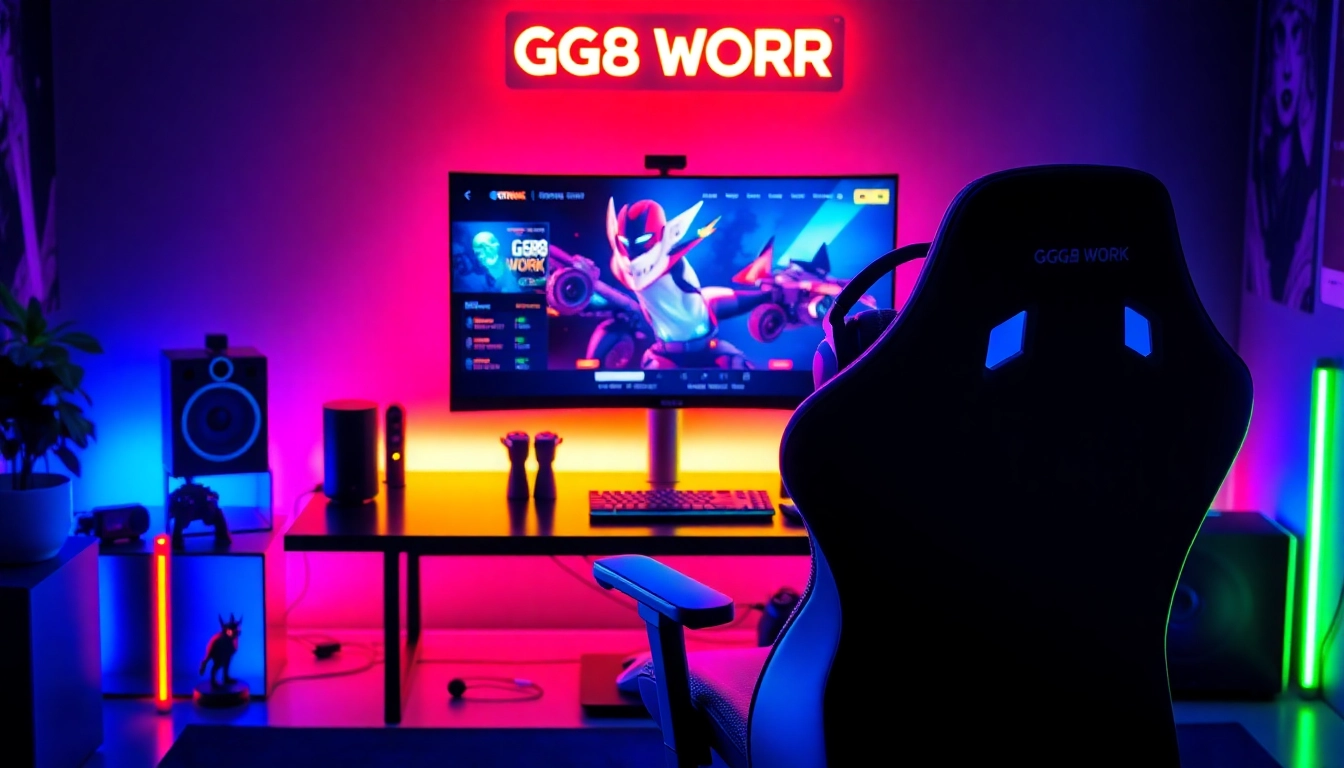 Dynamic online gaming setup emphasizing GG88 WORK with modern technology and vibrant RGB lighting.