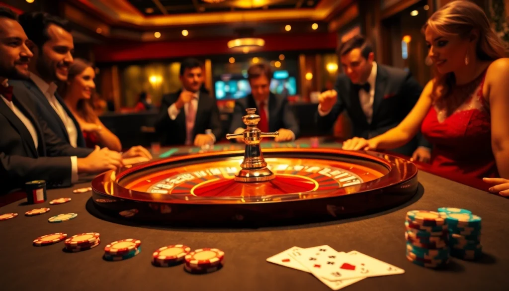 Gambling excitement at casino en ligne francais with vibrant roulette and eager players.