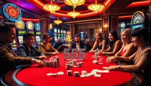 Experience thrilling poker action at 555 win casino showcasing luxury, excitement, and professional gameplay.
