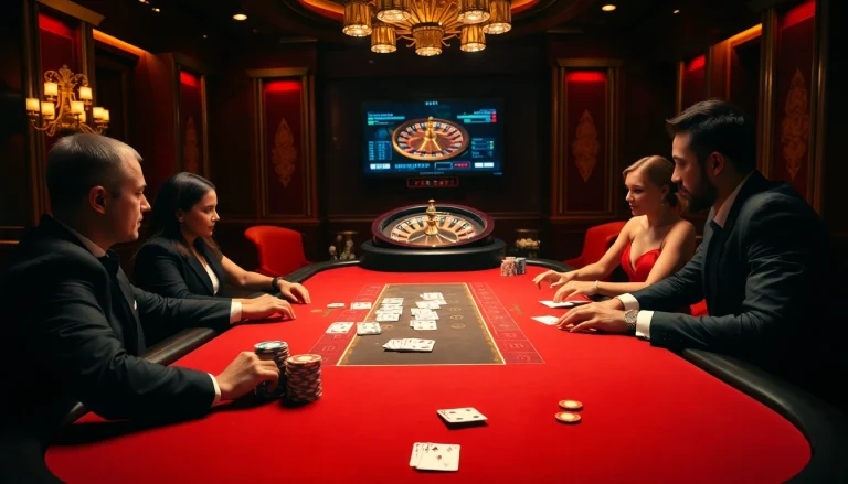 Experience the thrill of betting at qq88.co.com with an elegant poker table and roulette wheel.