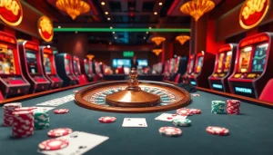 Experience the thrill of u 888 with vibrant casino games, chips, and a roulette wheel.