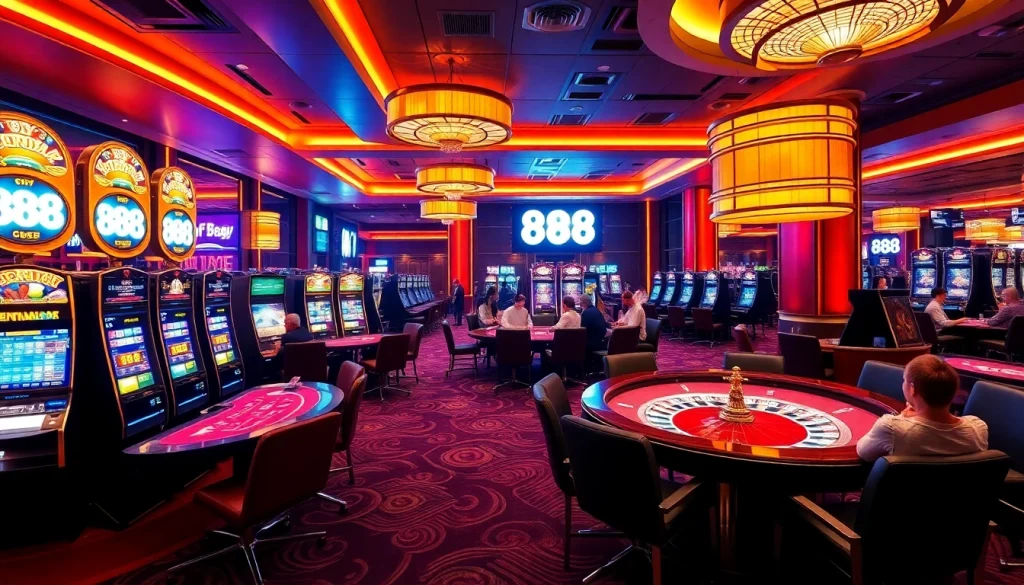 Engaging players at the u 888 casino, showcasing vibrant slot machines and an inviting gaming atmosphere.