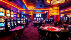 Engaging players at the u 888 casino, showcasing vibrant slot machines and an inviting gaming atmosphere.