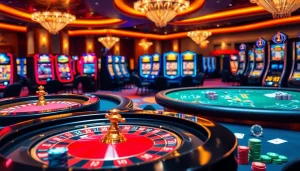 Jeux captivants sur un casino en ligne francais, ambiance animée et tables élégantes.