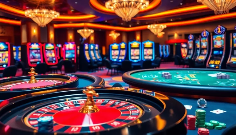 Jeux captivants sur un casino en ligne francais, ambiance animée et tables élégantes.