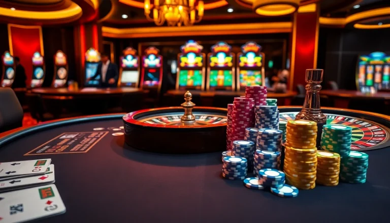 Experience thrilling gameplay at https://789f.fan/ with a vibrant casino scene featuring poker chips and roulette.