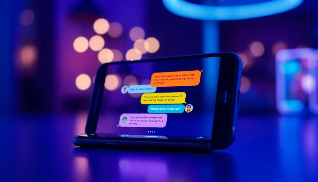 Interactive smartphone interface showcasing spicy chat ai conversations in vibrant colors.