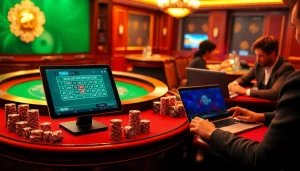 Experience the thrill of tai xiu online gaming in a luxurious casino setting filled with excited players and vibrant visuals.