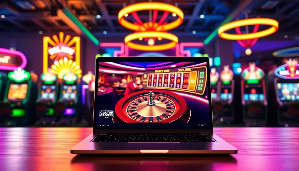 Découvrez un casino en ligne vibrant et accueillant sur un ordinateur portable avec des jeux captivants.