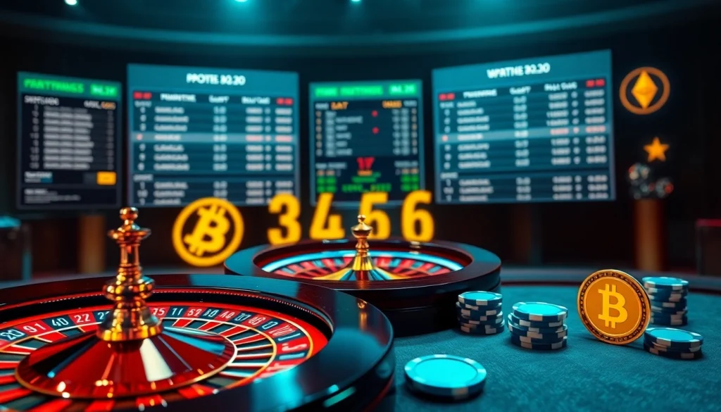 Engaging scene of sports betting focused on paris sportif crypto 2026 with digital casino elements.