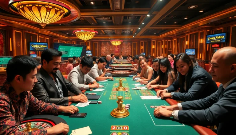 Engage with the thrill of gaming at the Bk33 club featuring vibrant casino tables and diverse players.