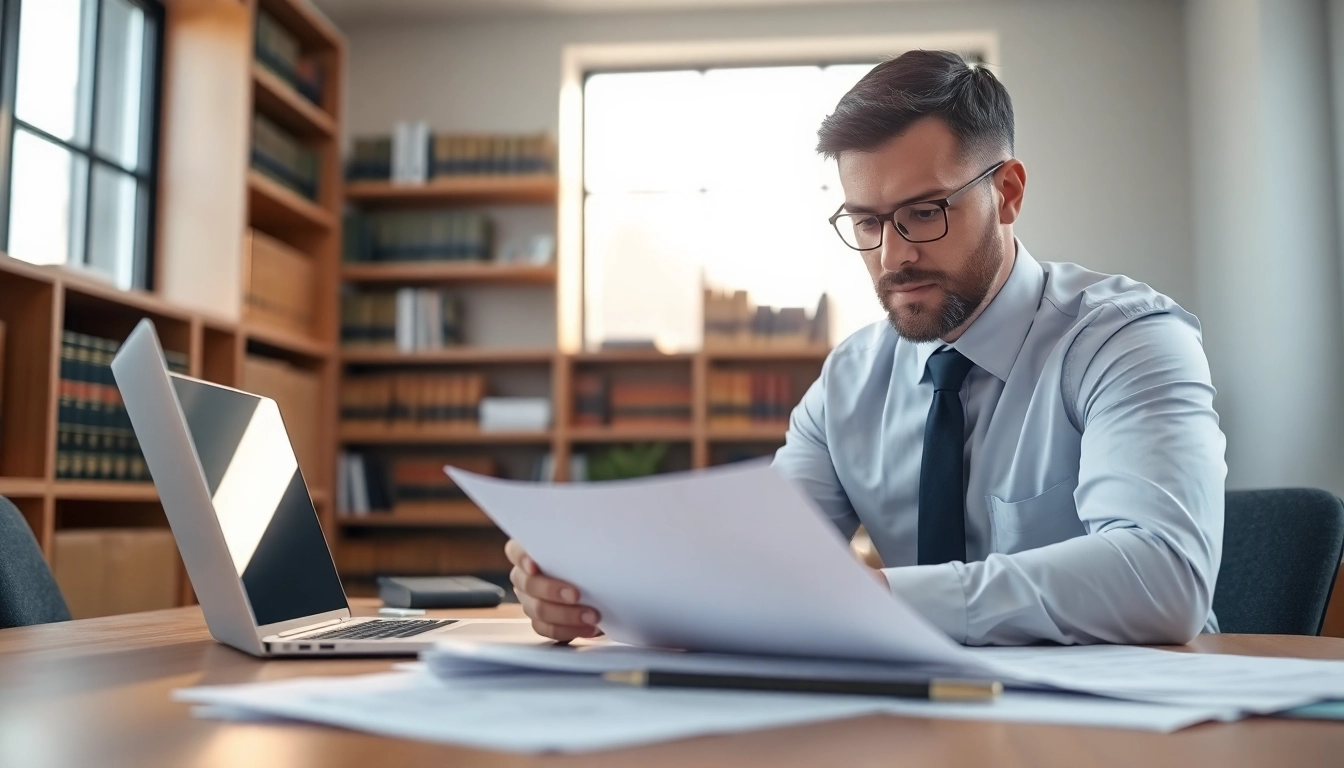 Un commissaire aux comptes Luxembourg examinant des documents financiers dans un bureau moderne.