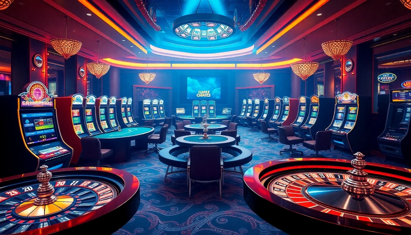 Engaging online casino environment showcasing casino fiable en ligne excitement with poker tables and slot machines.