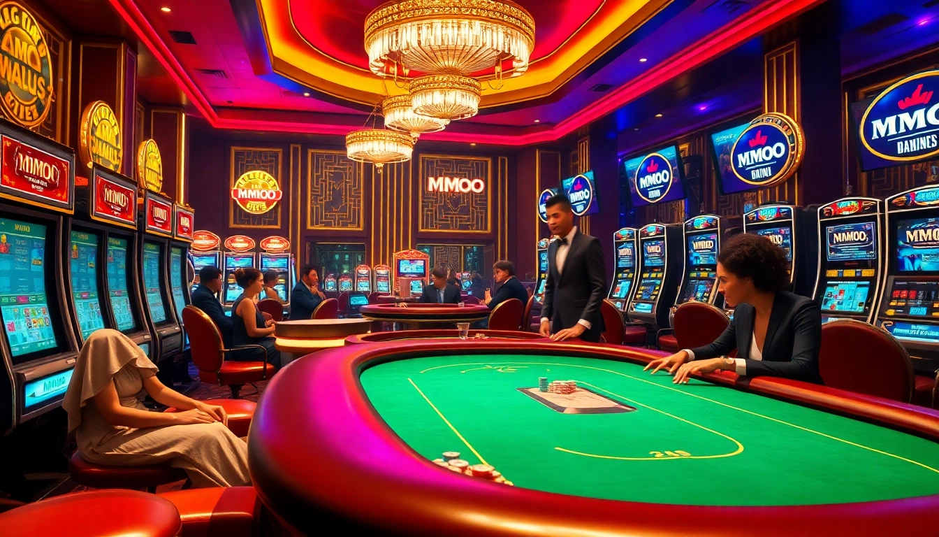 MMOO poker players strategically placing bets at a luxurious casino table.